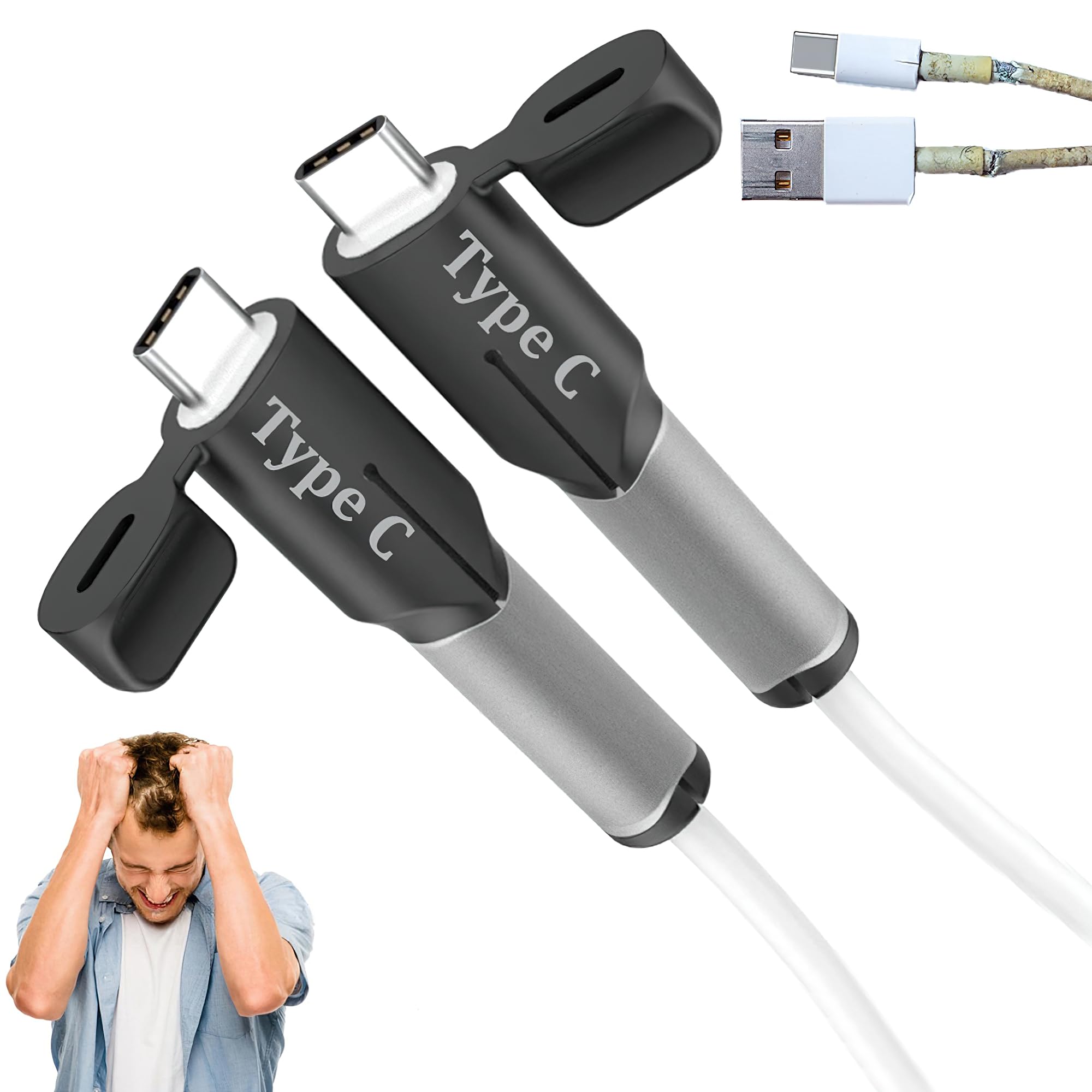 Silicone Charger Cable Protector Sleeve, Daily Life Useful Mobile Accessories, Spiral Wire Guard for iPhone and Android Cord Safety Cover Charging Data Cable Protection (Type C to Type C)