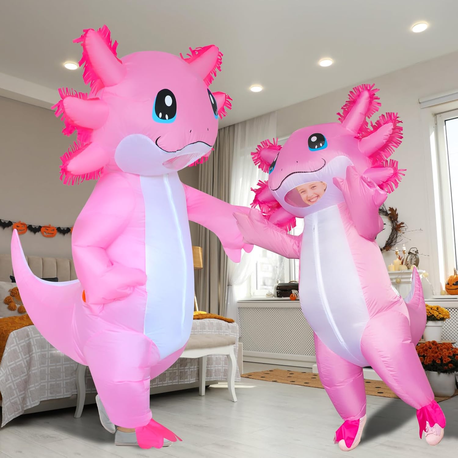 Stegosaurus Inflatable Costume Adult Axolotl Costumes Deluxe Halloween Air Blow-up Costume Pink Axolotl Costumes for Women Men Cosplay Party - Image 6