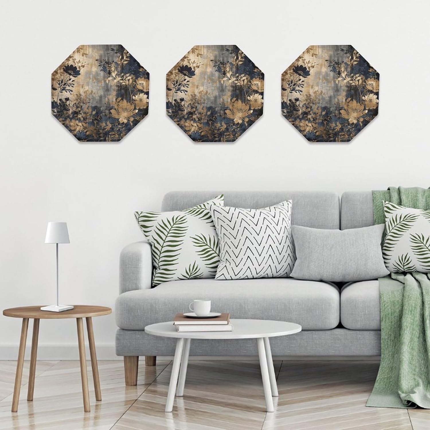 Ctagon Metal Sign for Home, Modern Display Plate for Kitchen, Gold And Black Flowers Plates Accent Hanging Wall Decorations 3PCS for Living Room, Bedroom, Hallway, Hotel