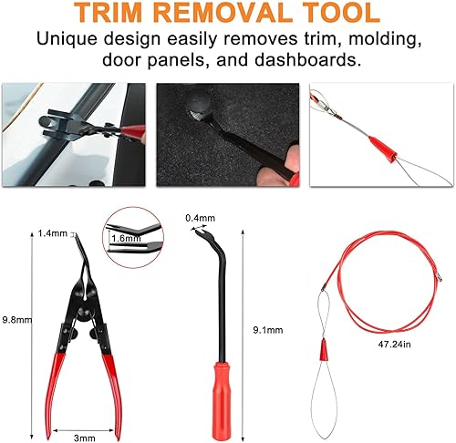 Miniatura 5 de Fixm Herramienta de extracción de molduras de 141 piezas, alicates de clip automático, kit de herramientas de palanca de plástico para panel de