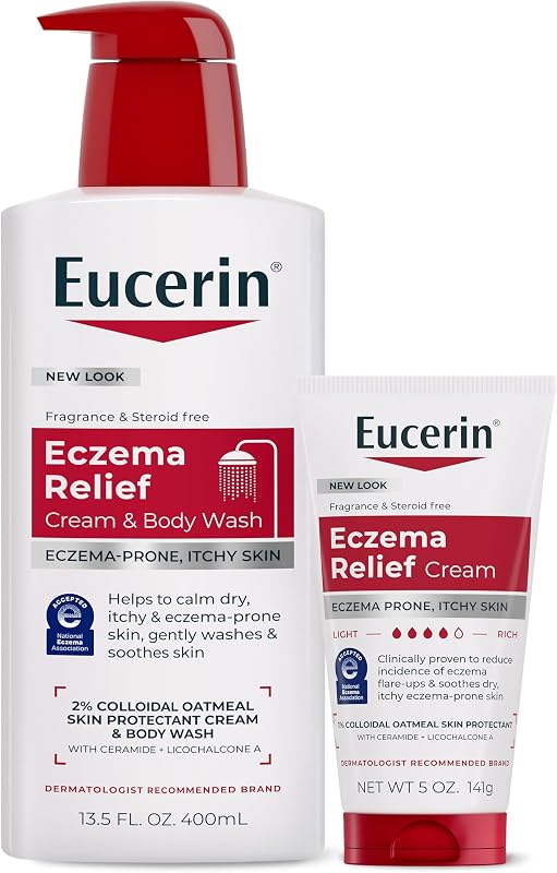 Eczema Relief Body Skin Care Set, paquete variado, 2 artículos | Eczema Relief Cream and Body Wash (13.5 FL OZ), Eczema Relief Cream (5 OZ), Eczema Skin Care con avena coloidal