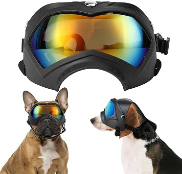 Dog Goggles,UV Protection Dog Sunglasses for Medium Breed,Dogs Eye Protection with Adjustable Strap and Detachable PU Leather Hat Colorful Glass