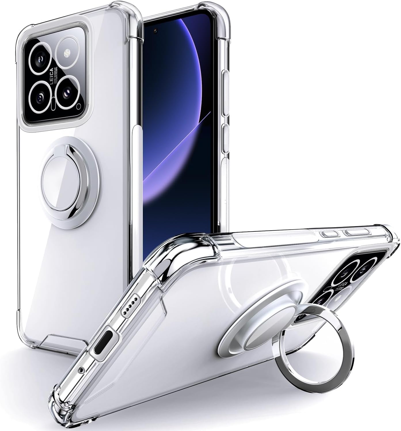 Case Silverback Xiaomi 15, boîtier de support de cycle rotatif à 360 degrés, couvercle mince TPU Soft TPU à 360 degrés pour Xiaomi 15 – Transparent