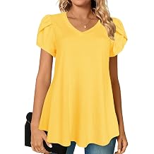 Afibi Womens Summer V Neck Loose Dressy Shirts Petal Short Sleeve Tunic Tops