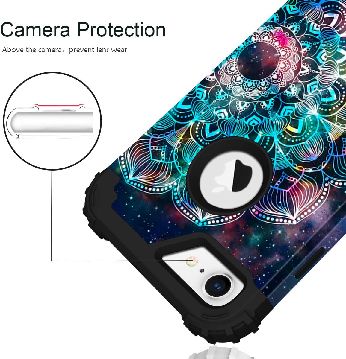 Hocase iPhone 8 Case iPhone 7 Case, Shockproof Protection Heavy Duty Hard Plastic+Silicone Rubber Bumper Full Body Protective Case for iPhone 8, iPhone 7 (4.7-Inch Display) - Mandala in Galaxy