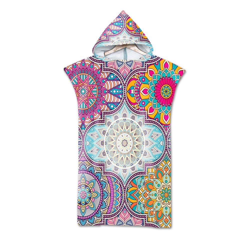 FANSU Boho Changing Robe Poncho, Large Microfiber Beach Towel Hooded Bathing Compact Blanket with Hood for Surfing Swimming Wetsuit Adult Woman & Man (75 * 110 cm,Flower 2) โ image 1