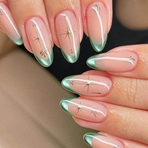 French Tip Press on Nails Medium Almond Fake Nails with
