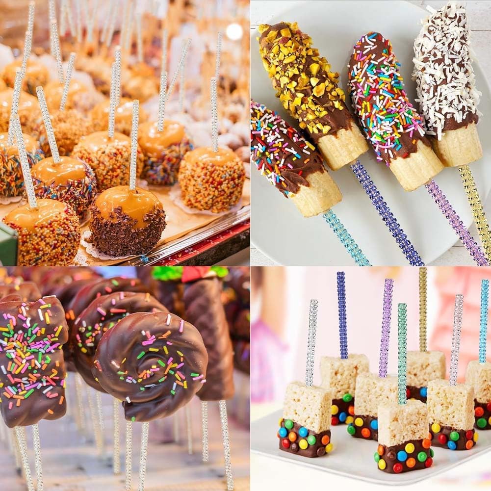 Candy Apple Bamboo Sticks, 20 Pcs Rhinestone Caramel Apple Wooden Pointed Skewers for Cake pop Chocolate Apple Skewers Buffet Party Favor Candy Making Accessories Treat Christmas (Green)