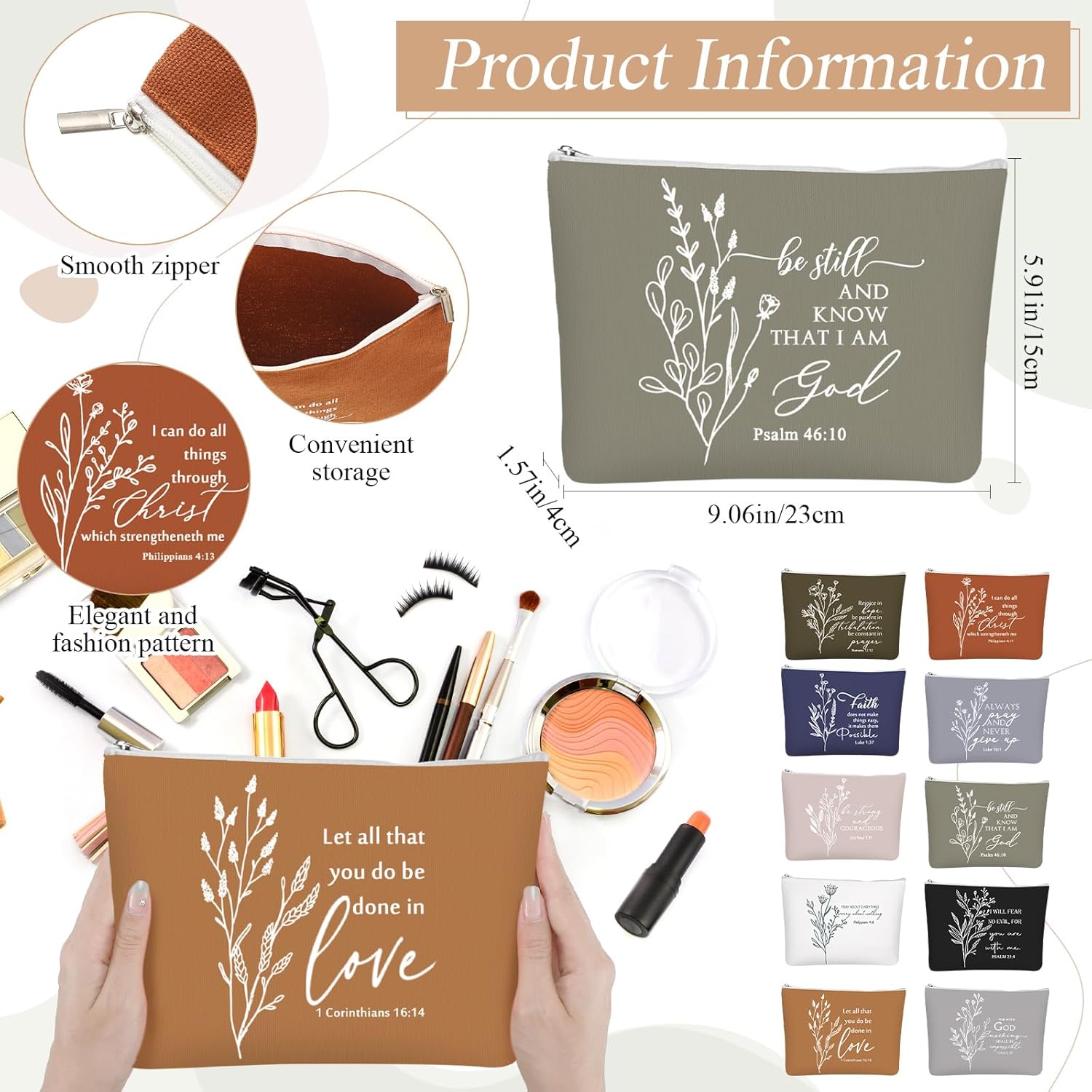 Paterr 10 Pcs Christian Gift Tote Bags Bulk with Handle 10 Pcs Bible Religious Makeup Bag for Mom Wife Lady Godmother Church - Image 4