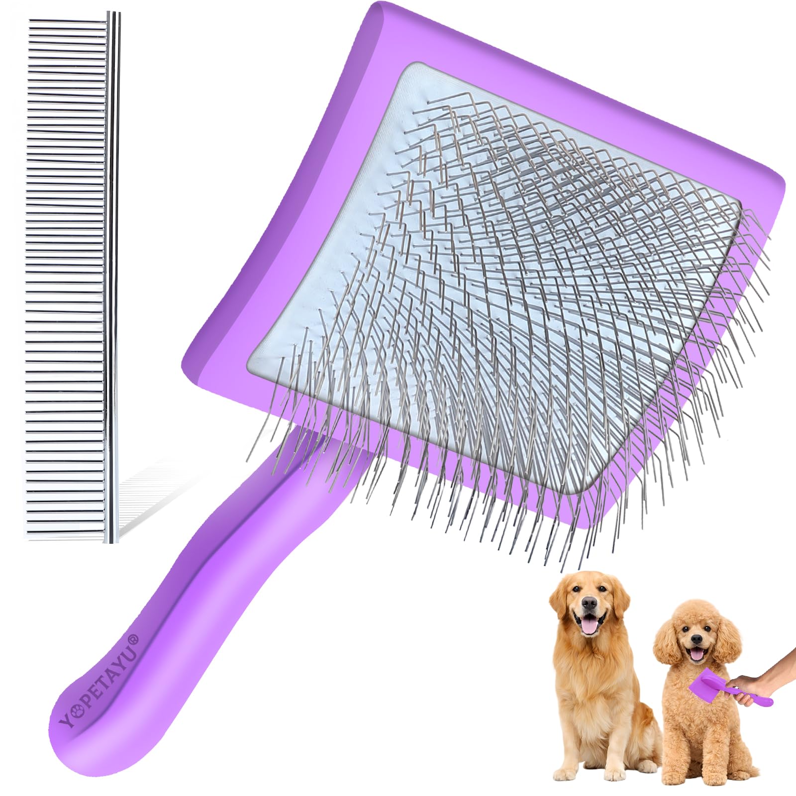 YOPETAYU Dog Slicker Brush & Comb Kit Purple