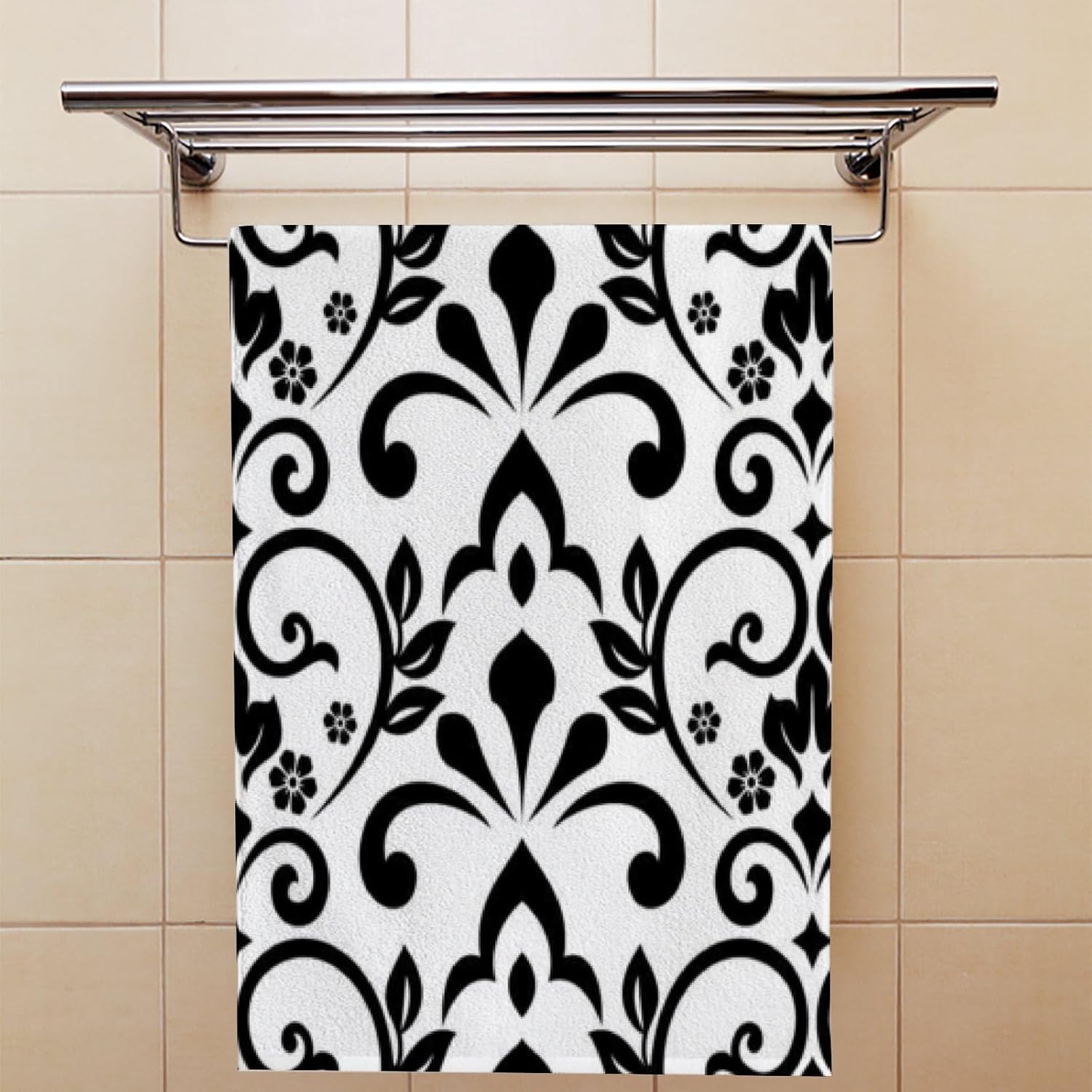 Hand Bath Towels for Bathroom Set of 2 Abstract Luxury Flowers Pattern Black White Shower Towel Water Absorbent Soft Microfiber Face Body Towel Kitchen Gym Spa Salon 30x15Inches - Image 4