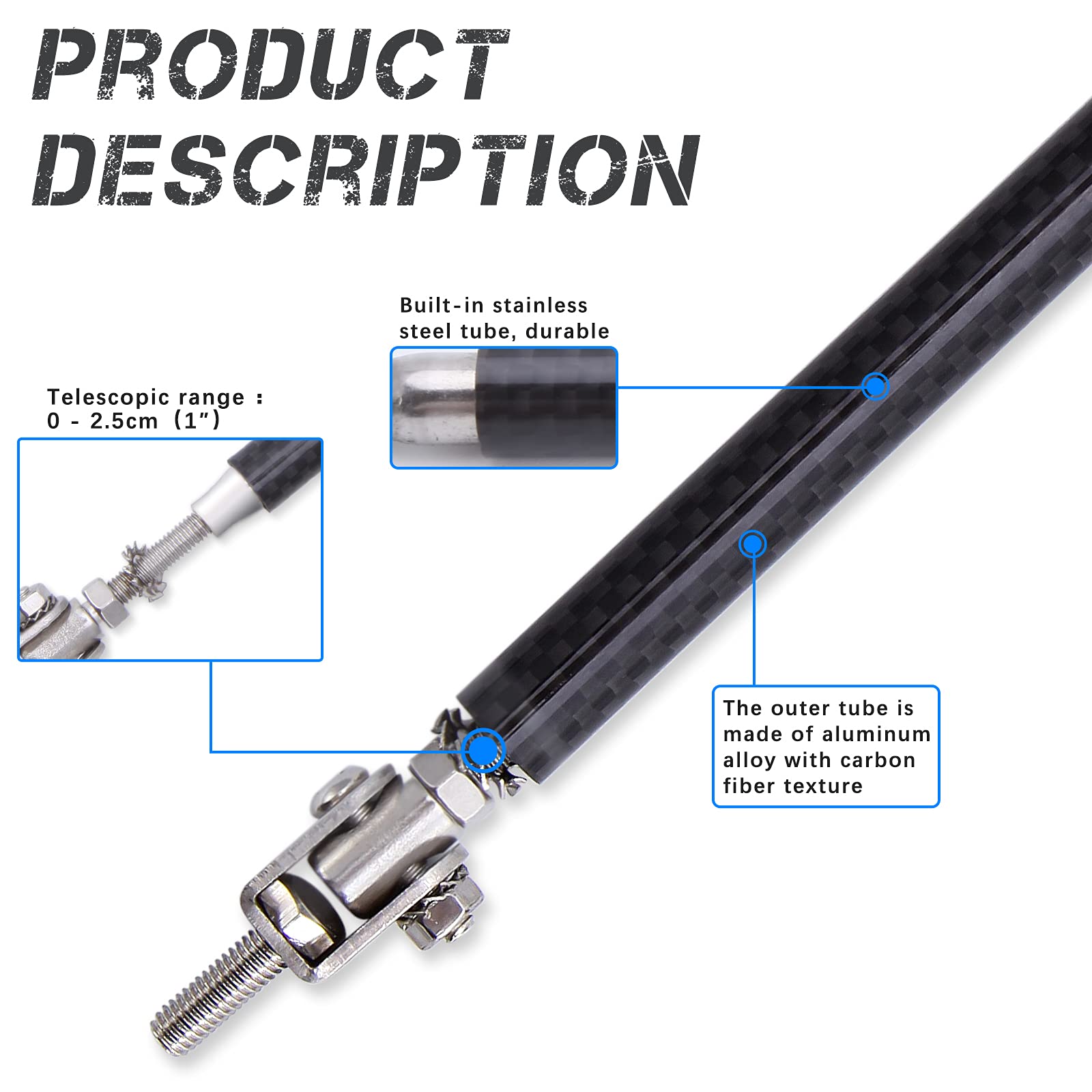 2 barre di supporto splitter regolabili, 20,3 - 33 cm, per paraurti anteriore, universale, in carbonio, 25,4 - 33 cm