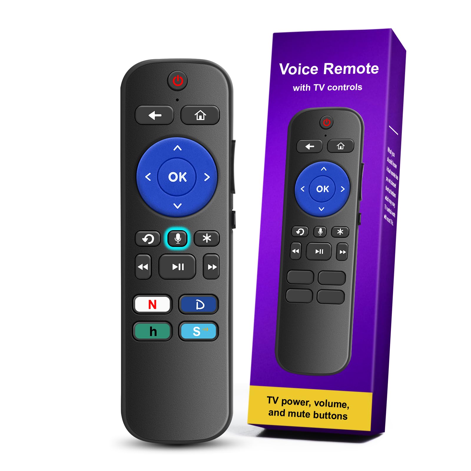 for Roku Voice Remote TV Control, for Roku Stick Remote Replacement, Streaming Players, Streaming Sticks, Audio and TVs, with 4 App Shortcut Keys
