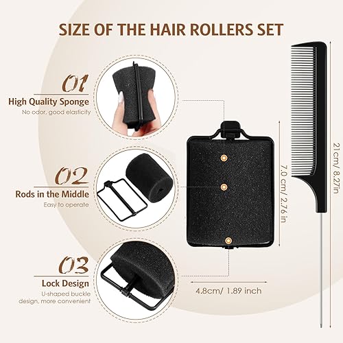 Miniatura 8 de 12 rodillos de esponja de espuma, 1.89 pulgadas1.9 in, rizador de pelo suave para dormir, rizador de esponja flexible y peine de cola de rata de