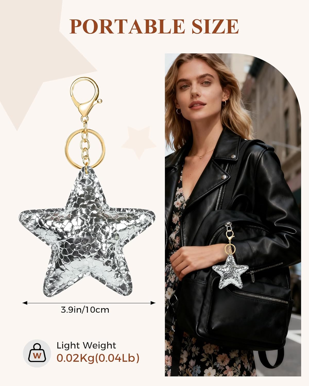 Fmeida Keychain for Women Puffy Star Bag Charms Cute PU Leather Keychain Accories for Handbag,Purse,Backpack - Image 3