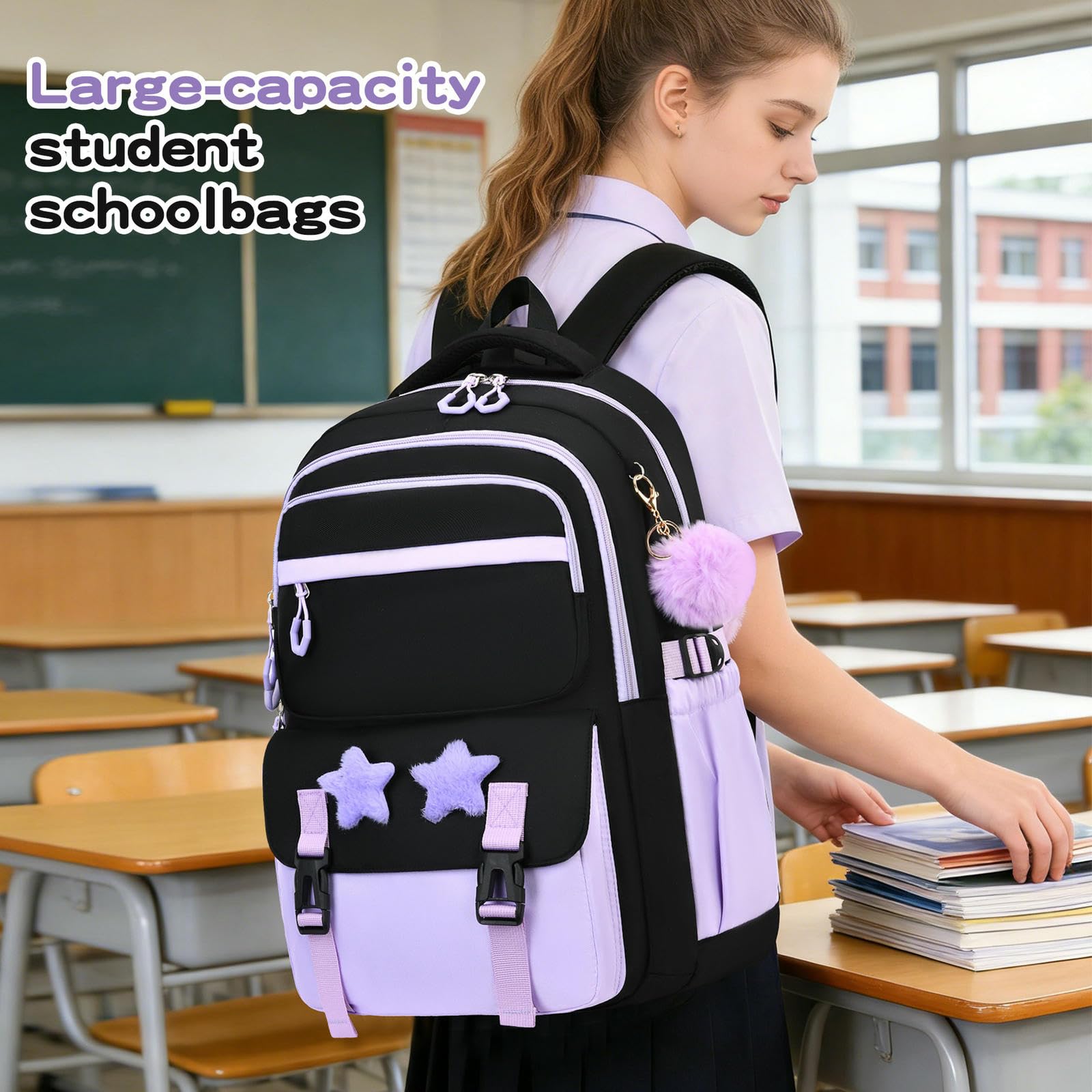 Zaino Scuola Ragazza Borsa per La Primaria Star in Tre Pezzi, Il Pasto Ragazze, Leggera E Traspirante, di Grande capacità-Set caffè Pezzi