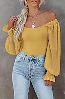Vista 2 de Zeagoo Body de manga larga abombada con cuello cuadrado para mujer, leotardo con hombros descubiertos, manga de lunares transparentes