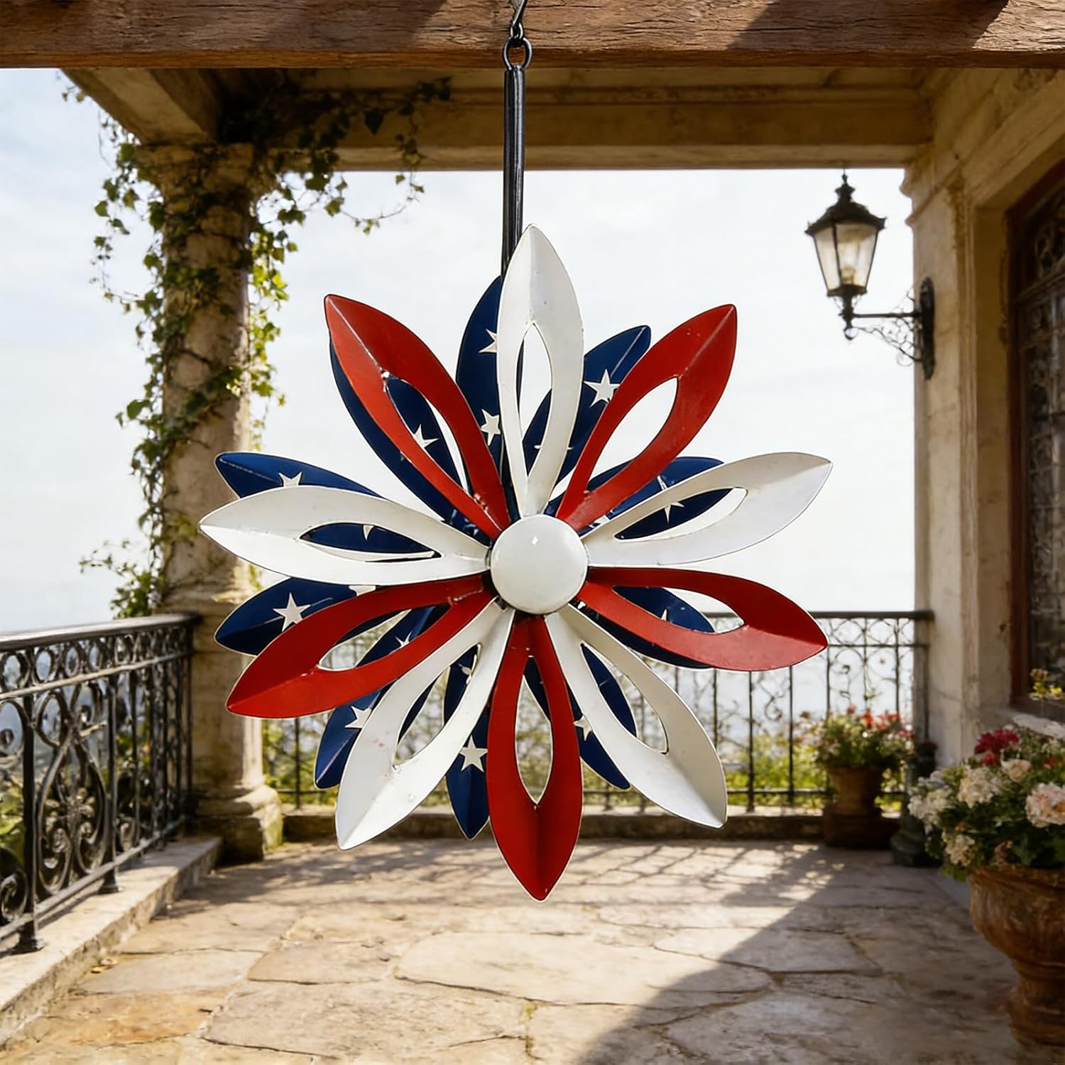 1 Set Wind Spinners Outdoor, 55" Metal Patriotic Wind Sculpture Spinner with Stake - Hanging Kinetic Pinwheel Yard Art for Garden Patio, Independence Day, Fourth of July