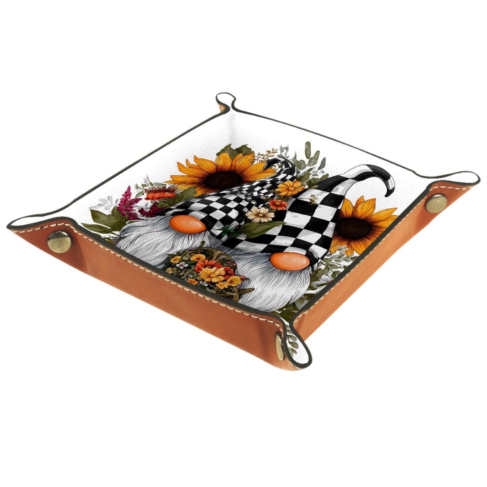 VAPOKF Gnomes Sunflower Dice Trays Quadrilateral Dice Folding Tray Microfiber Leather Holder for Table Games RPG DND, 20.5 × 20.5 cm