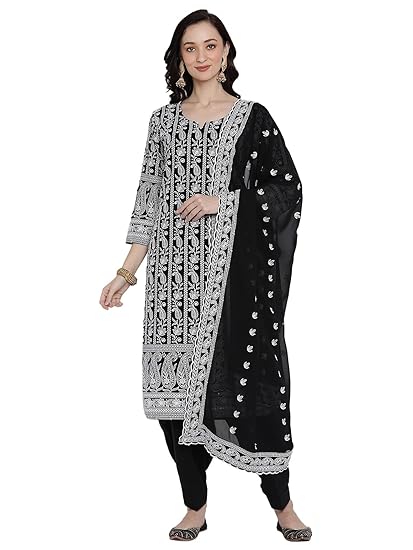 Queenley Female Yellow Georgette With Lining Suits Set With Dupatta