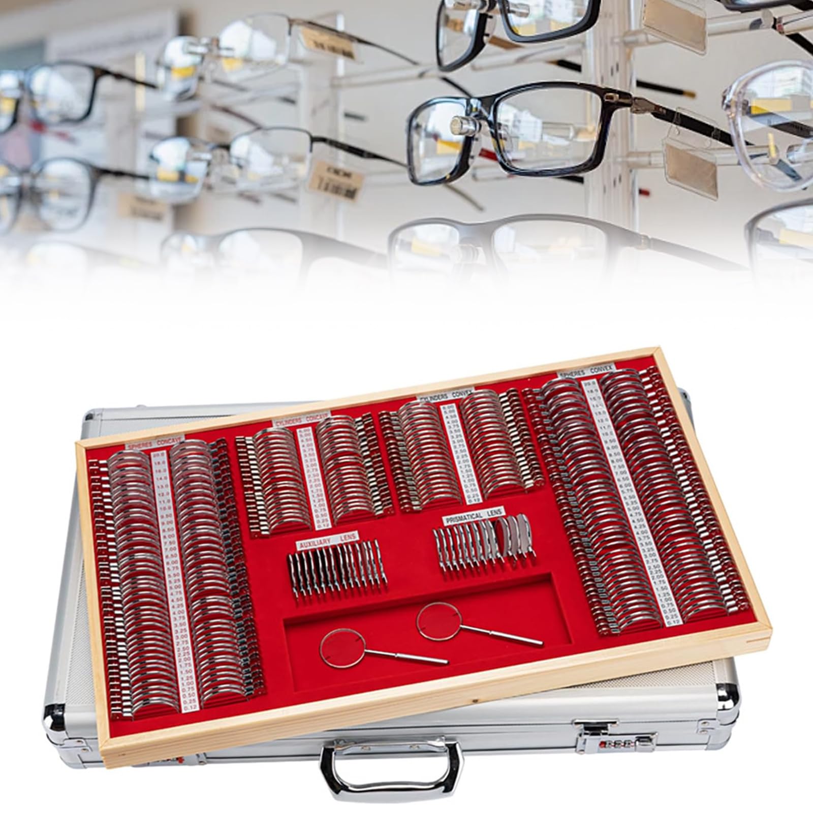 YSFHYAN 266Pcs Optical Trial Lens Set Metal Rim Aluminium Case,High Transmittance Optical Trial Lens Set,Optometry Box Equipment,for Eyeglass Fitting and Vision Checks