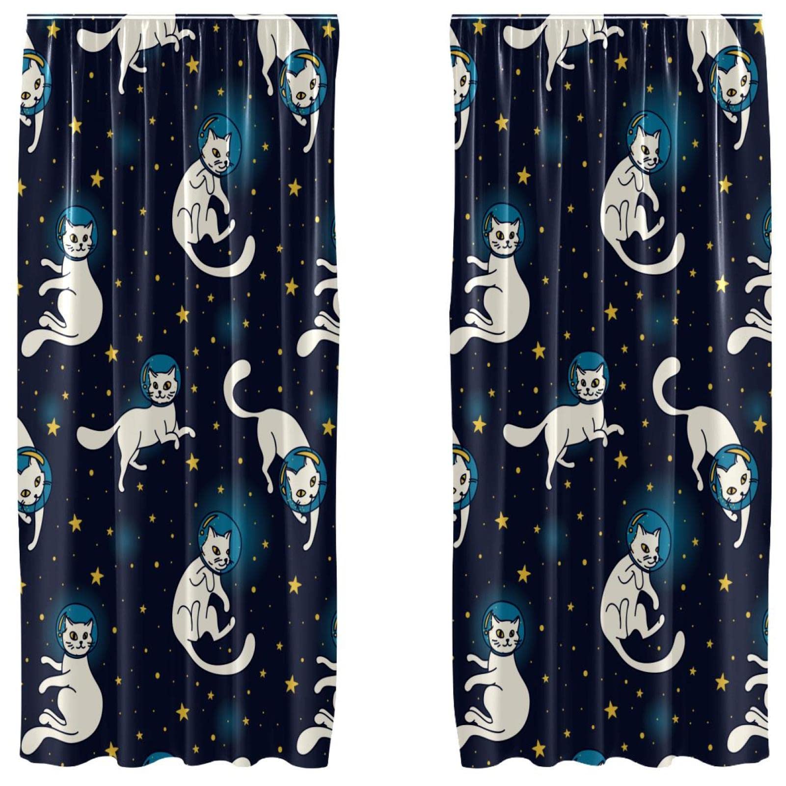 Cortinas de paneles ligeros con pasabarra y diseño espacial de gatos astrónomos de 55x84 pulgadas