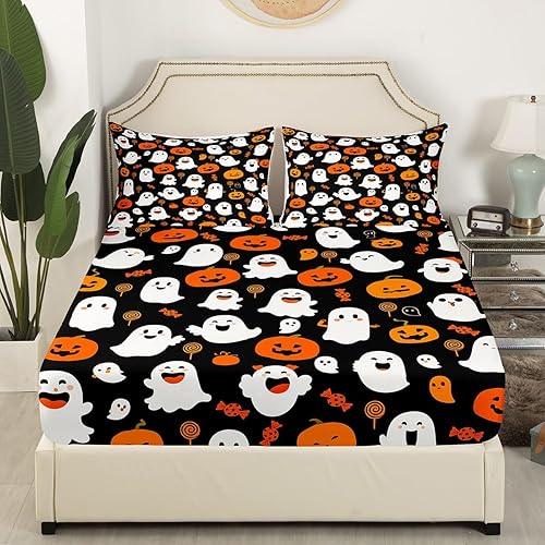 Vista 92 de Juego de sábanas bajeras con bonito diseño de gato negro para niños y niñas, diseño de dibujos animados de Halloween, gato, animales, sábanas