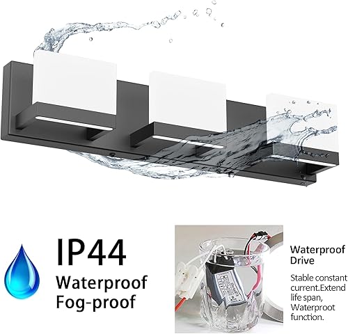 Miniatura 7 de Tipace - 3 Lámparas de tocador, modernas, de color negro, para la pared del baño, de 6,000K