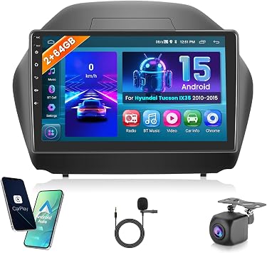 2+64GB for Hyundai Tucson IX35 2010 2011 2012 2013 2014 2015 Android Car Stereo, 10.1 Inch Touchscreen Car Radio with Wireless Carplay/Android Auto/GPS Navigation/WiFi/Bluetooth/FM/RDS + Backup Camera