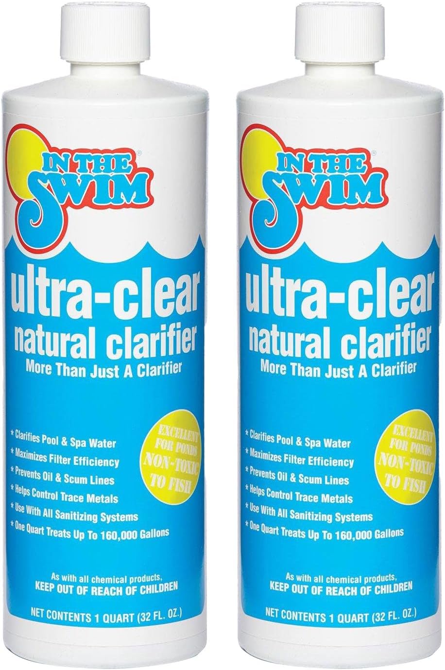 In The Swim Ultra 4-in-1 Clarifier – Swimming Pool & Pond Water Clarifier with Advanced Particle-Binding Formula - 1 Quart - 2 Pack