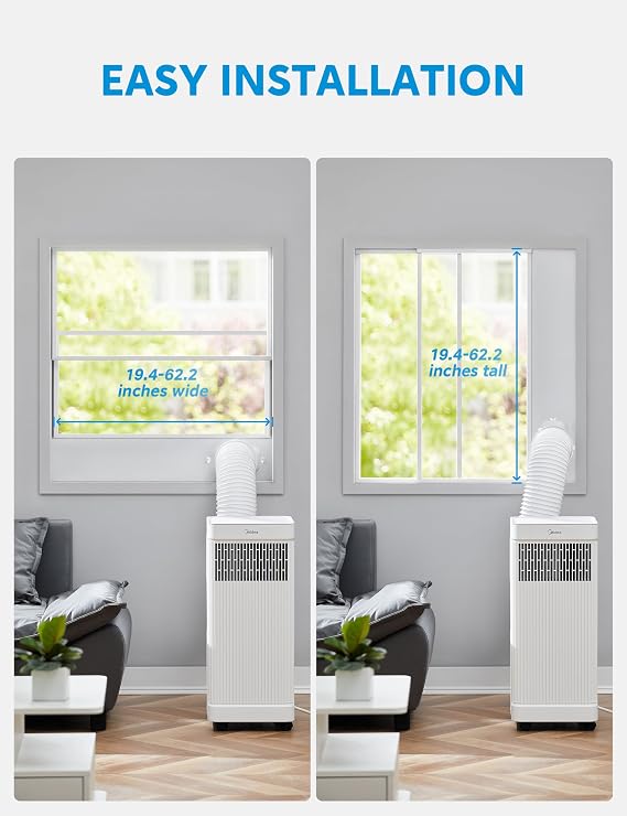 Midea 8,500 BTU ASHRAE (5,000 BTU SACC) Portable Air Conditioner Smart Control, Cools up to 150 Sq. Ft., with Dehumidifier & Fan mode, Easy- to-use Remote Control & Window Installation Kit Included