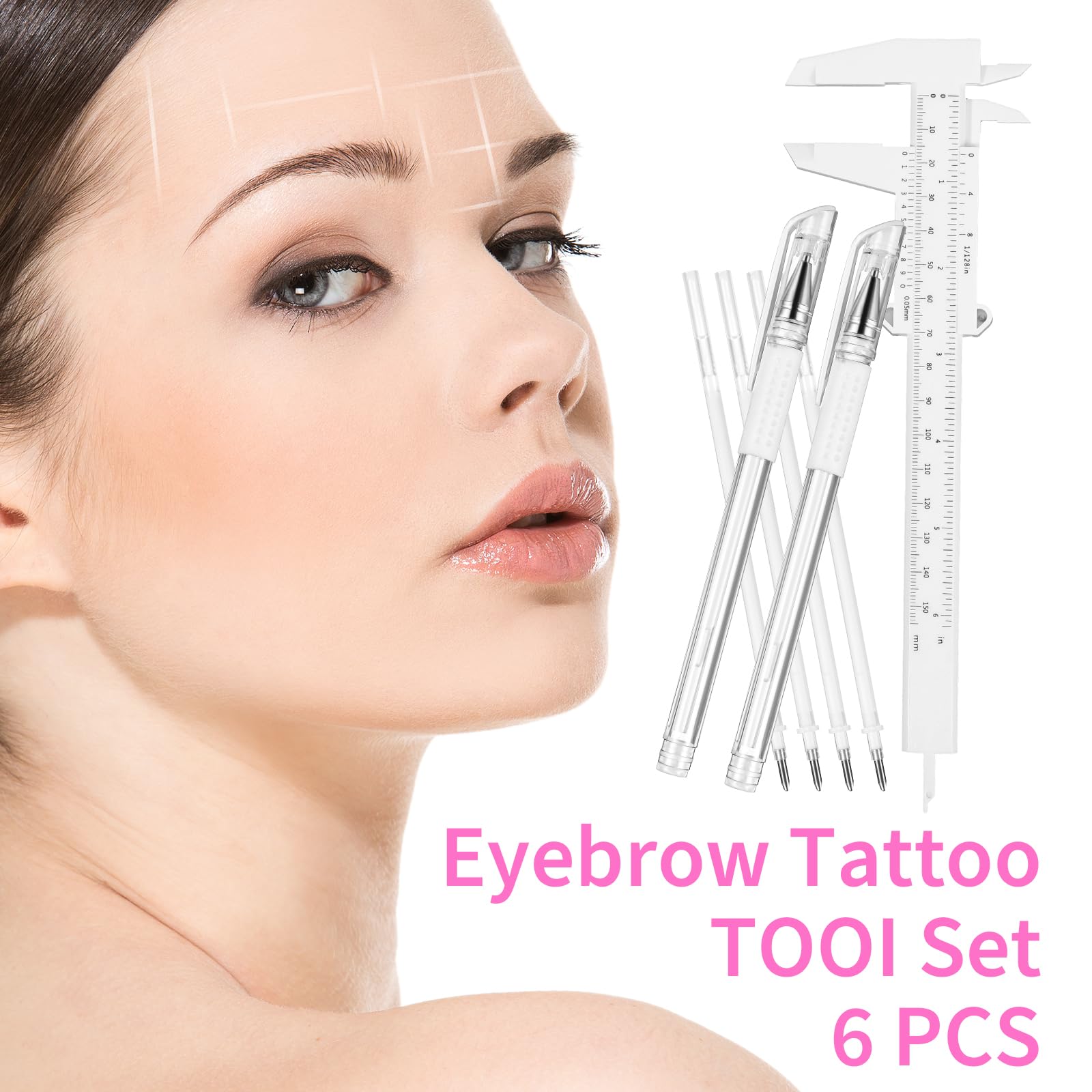 Rotulador de microblading para cejas, 2 bolígrafos de mapeo de cejas con 4 recambios de repuesto y 1 regla, rotulador de maquillaje para tatuaje, suministros de laminación de cejas para piel de labios 7