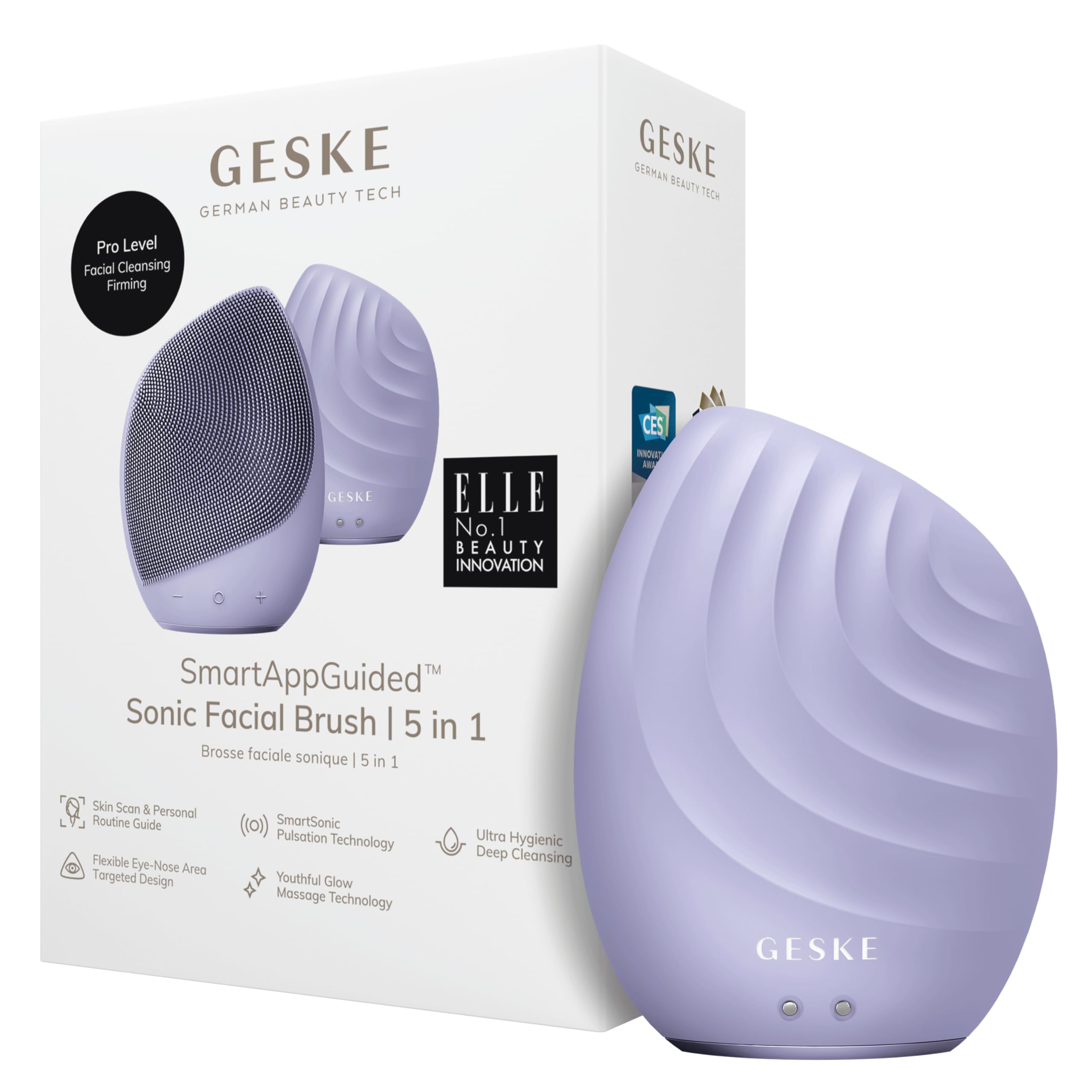 SmartAppGuided™ Sonic Facial Brush 5 in 1 | Vibrating Electric Cleansing Brush | Soft Silicone | Professional Cleanser | Skin Exfoliator | Face Massager