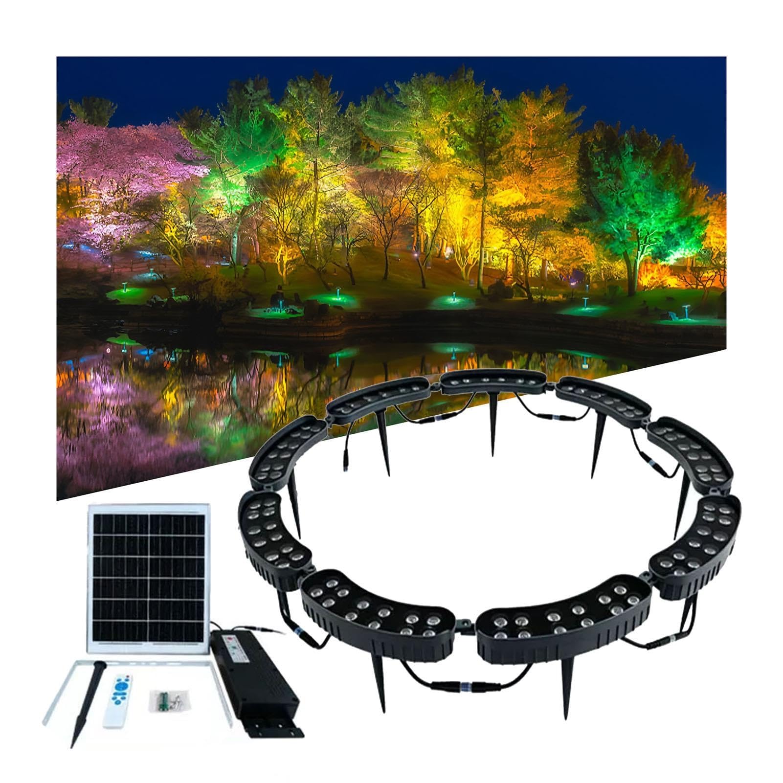 Luci Per Albero Ad Anello Solare RGB, Luce LED Con Telecomando Per Giardino