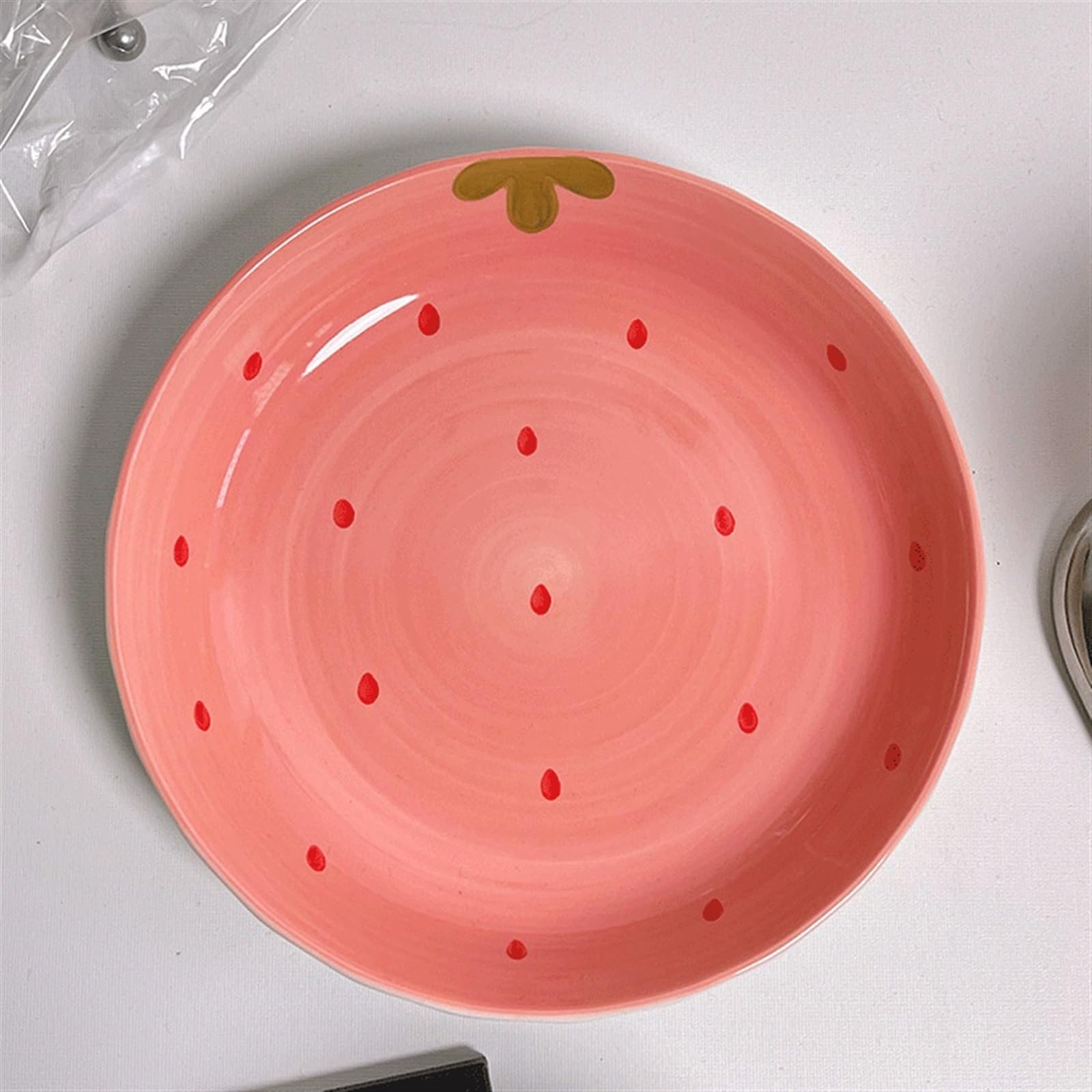 GRFIT Serviceteller 20,3 cm großer Keramik-Erdbeerteller, Obstmuster, Speiseteller, Brotteller, Speiseteller mit Erdbeermuster, feines Keramikgeschirr Platten