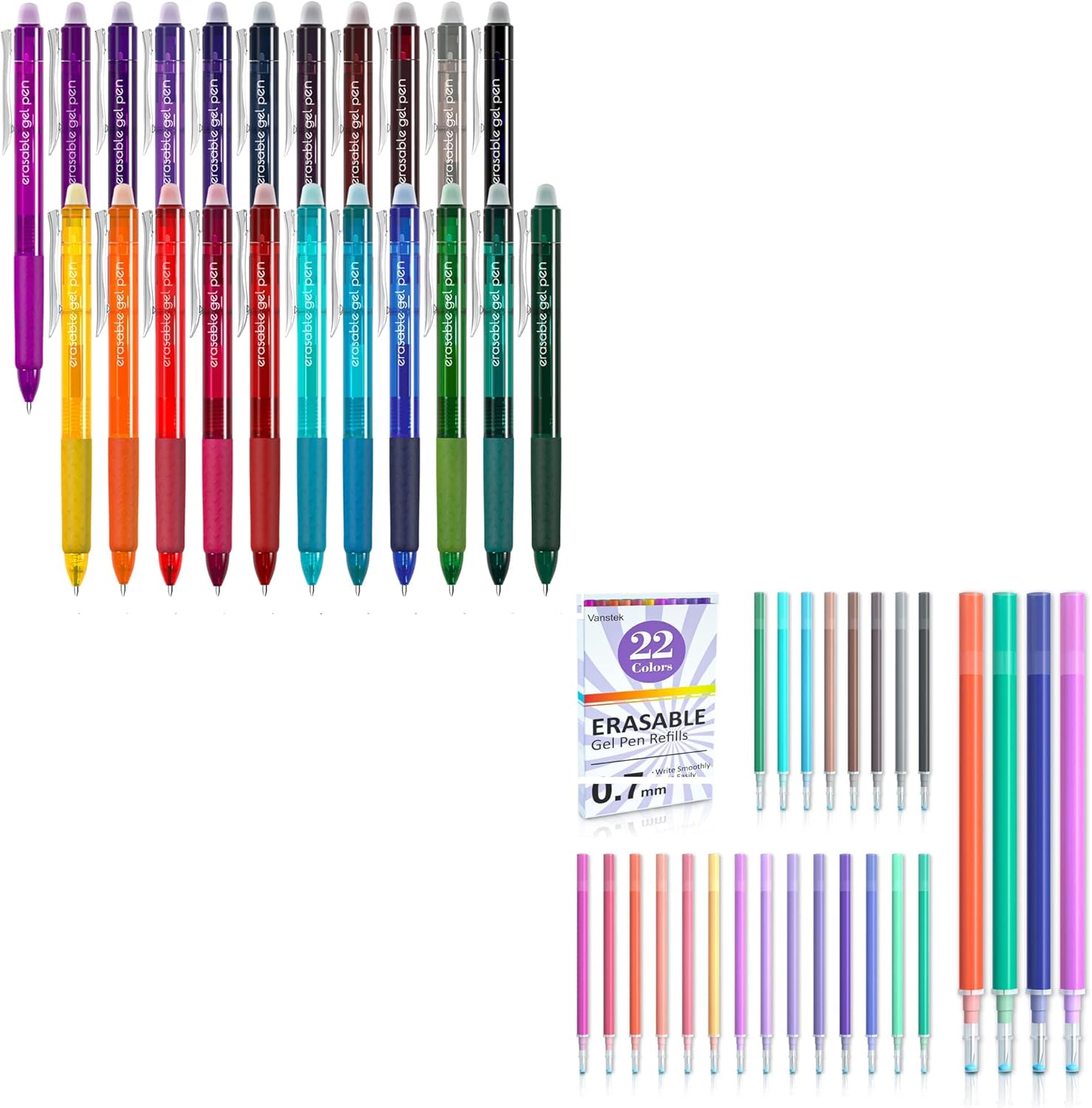 Vanstek 22 Colors Erasable Gel Pens+ 22 Colors Erasable Gel