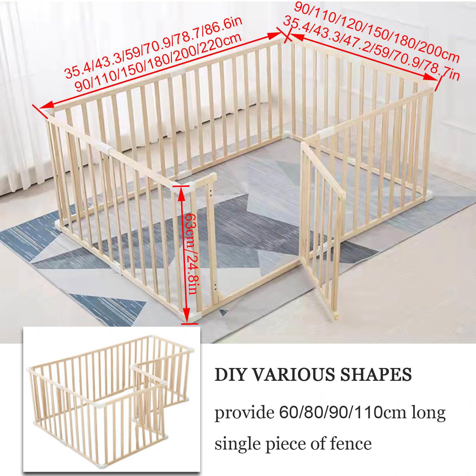 Box per Bambini in Legno, Recinto per Bambini 110x150cm 150x200cm 180x220cm, Grande Box per Neonati e Bambini, Recinto del Parco Giochi di Sicurezza per Bambini,120x200cm