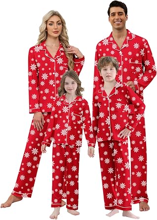 Umeyda Christmas Family Matching Pajamas Long Sleeve Button Down Pj Set Festival Holiday Sleepwear Set for Adults Kids