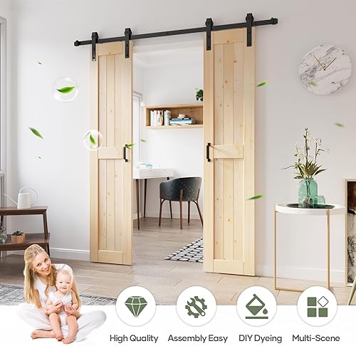 Miniatura 2 de Losa de puerta corrediza de madera de granero de 36 x 84 pulgadas (puerta doble de 18 x 84 pulgadas) con kit de herramientas de 6.6 pies, requiere