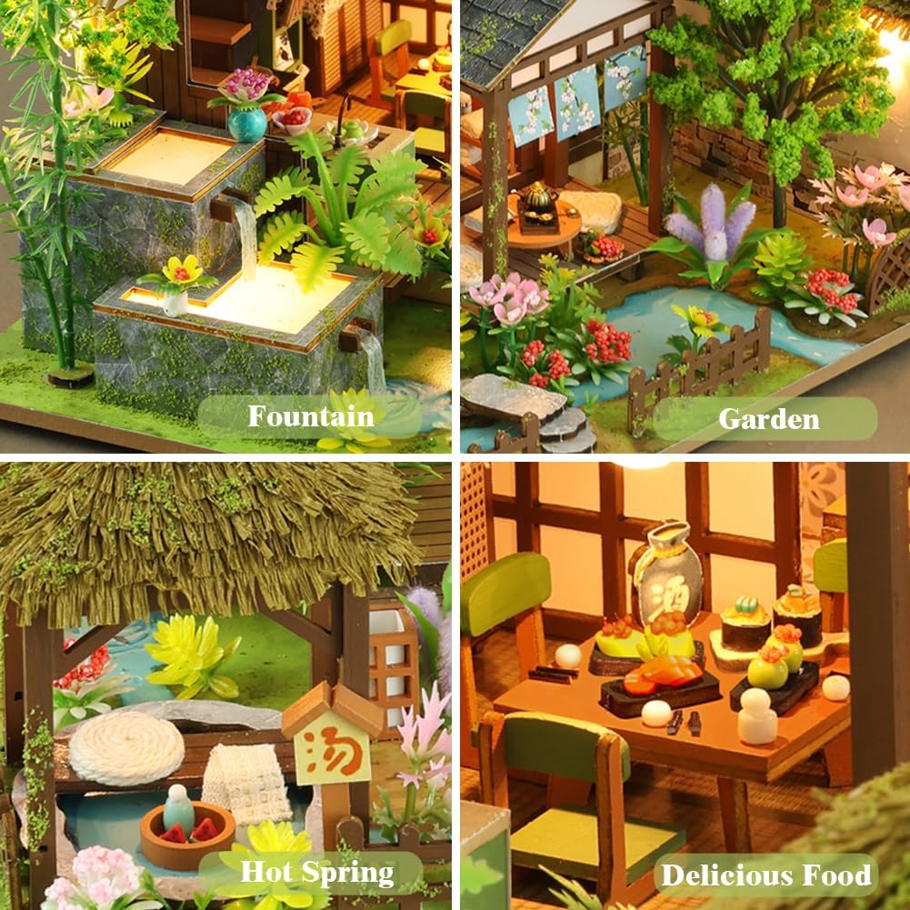 Yuzhen DIY Miniature Dollhouse with Furniture and LED Lights, Japanese Style Wooden Dollhouse Includes Dustcover and Music Movement, Exquisite Home Decor