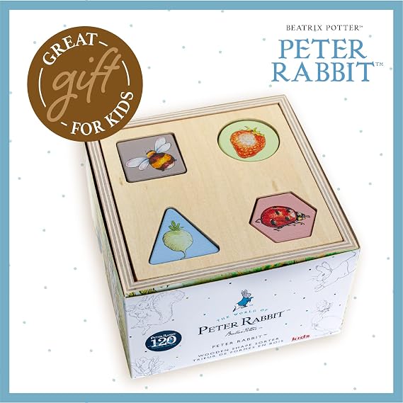 KIDS PREFERRED Beatrix Potter Peter Rabbit Wooden Shape Sorter for Toddlers, Includes 8 Pieces, Multicolor