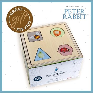 KIDS PREFERRED Beatrix Potter Peter Rabbit Wooden Shape Sorter for Toddlers, Includes 8 Pieces, Multicolor