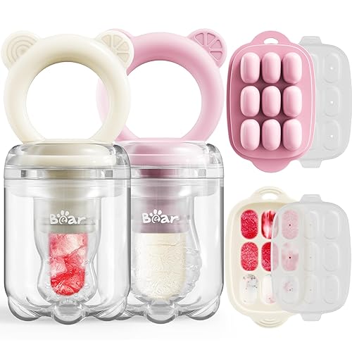 Bear Baby - Alimentador de alimentos y mini bandeja para congelador, paquete de 2 moldes para paletas de leche materna para alivio de la dentición