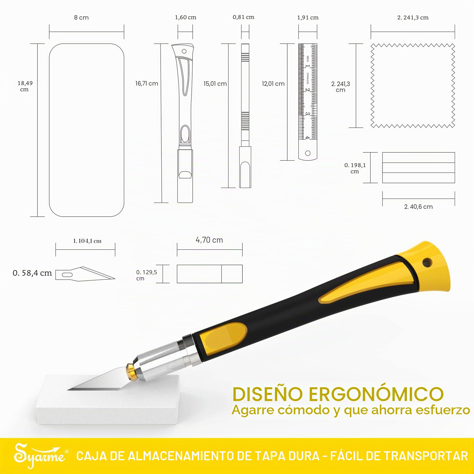 Cutter Manualidades Precision, Cutter de Precision con Mango de Goma, Para Cortar, Tallar y Modelismo, Contiene 2 Cuter Manualidad, 20 Cuchillas de Recambio, Caja de Almacenaje, Piedra de Afilar Etc