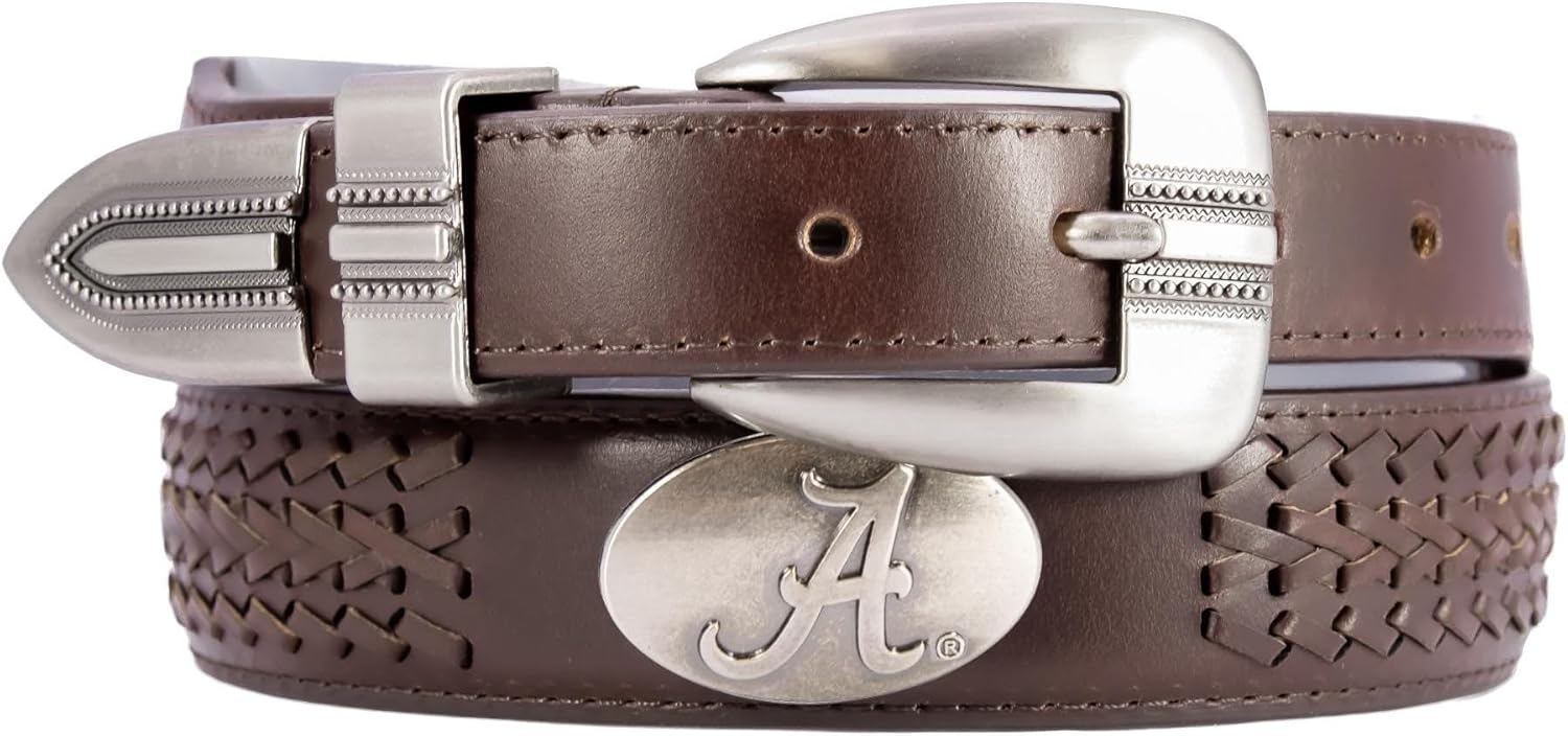 NCAA Alabama Crimson Tide Full Grain Leather Braided Concho Belt
