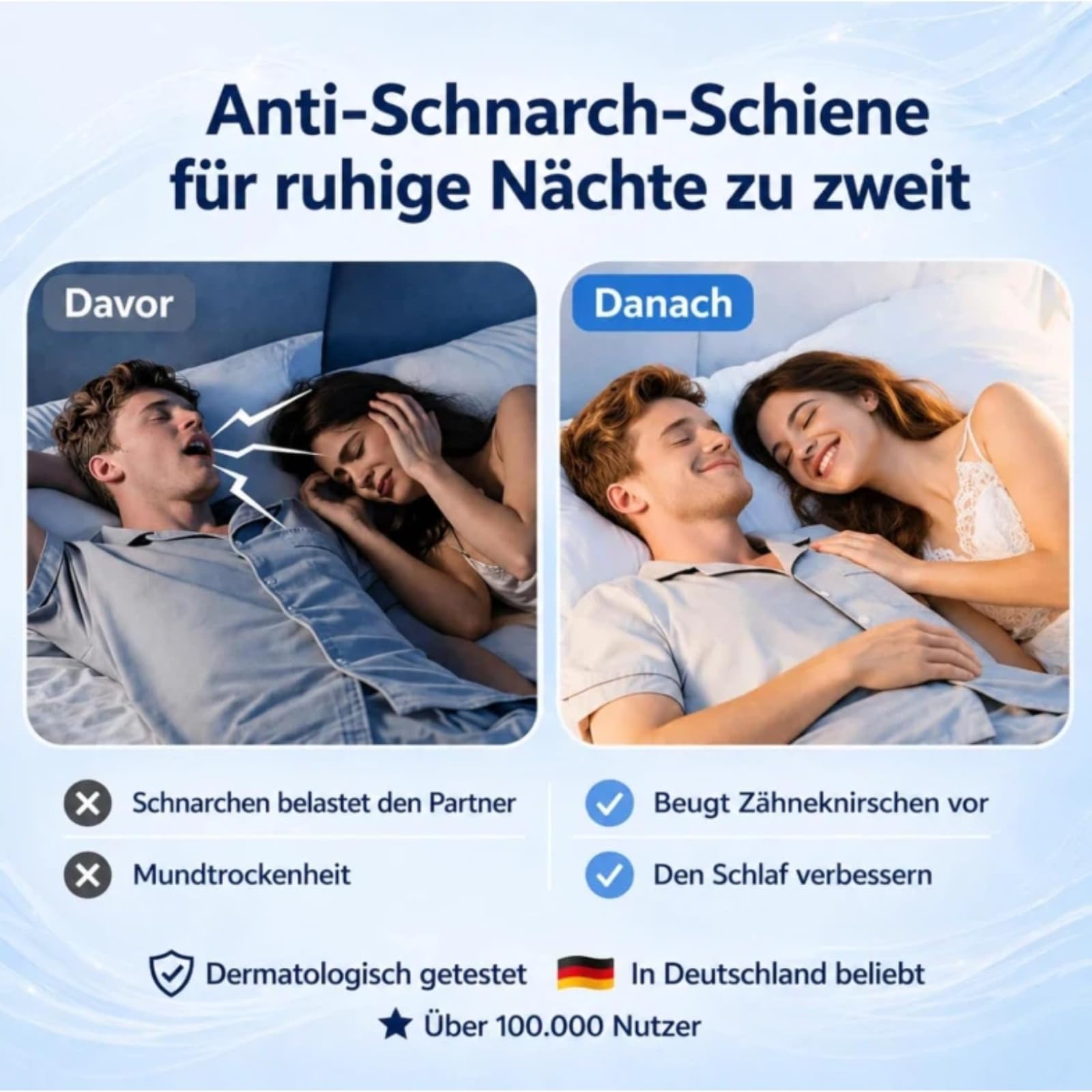 Schnarchstopper Anti Schnarch, Schnarchschiene gegen Schnarchen, Reduziert Zähneknirschen, Verbessert den Schlaf für Männer und Frauen (Blau)