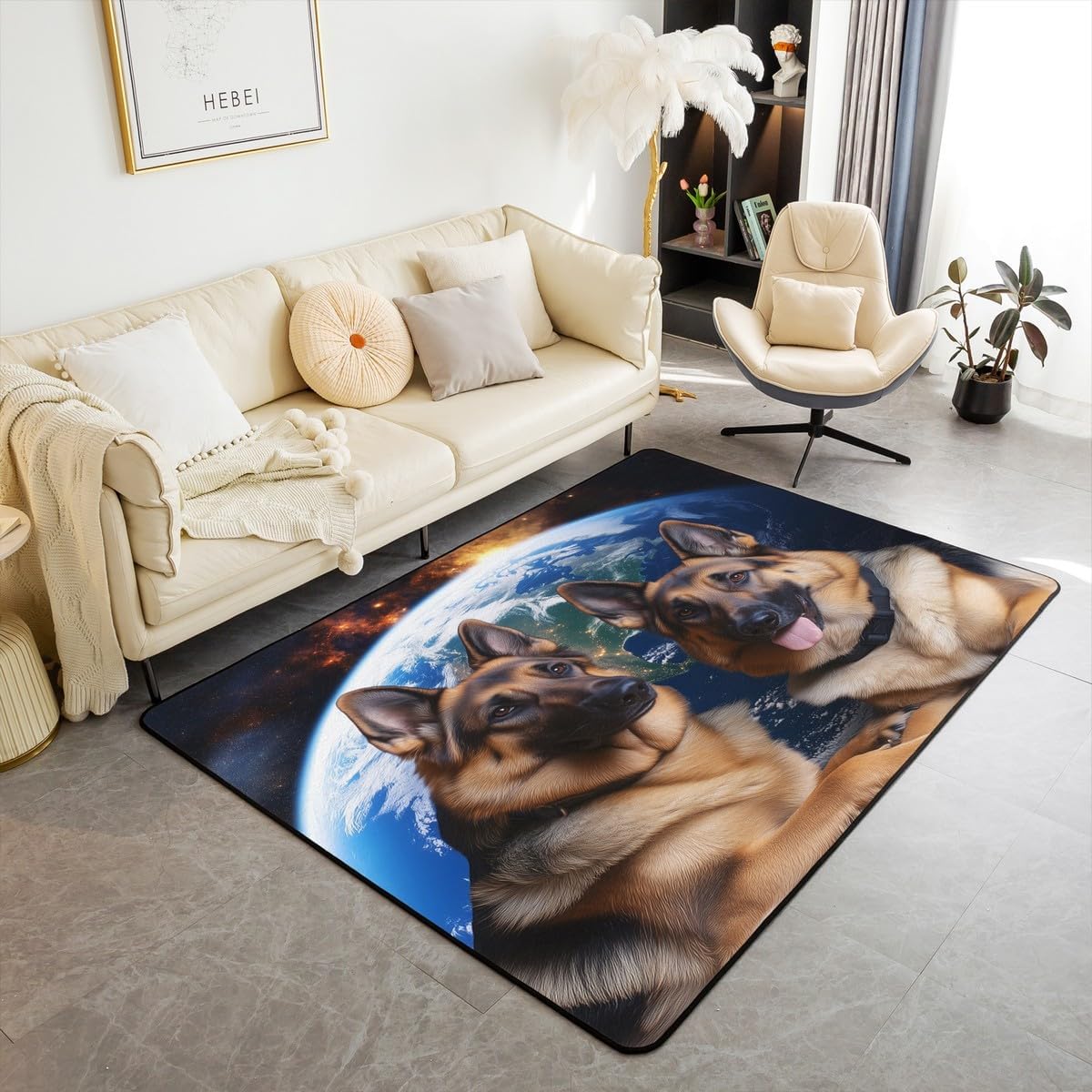 jejeloiu German Shepherd Rugs for Living Room Bedroom Cute Dog Area Rug 4x5 Mat Decor Extra Soft Fleece Accent Rug for Room Living Room Bedroom Area Rugs