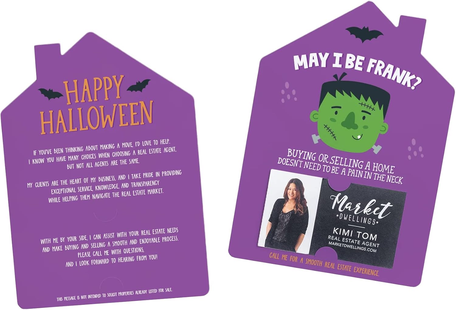 Set of May I Be Frank Halloween Real Estate Mailers Greeting Cards - Real Estate Cards with Envelopes Included - Designed for Real Estate Agents - Pack of 10 - M61-M001