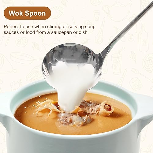 Miniatura 7 de FJNATINH Wok - Espátula  Cucharón  Skimmer  Herramientas de Wok de acero inoxidable, utensilios de cocina de acero inoxidable pulido espejo