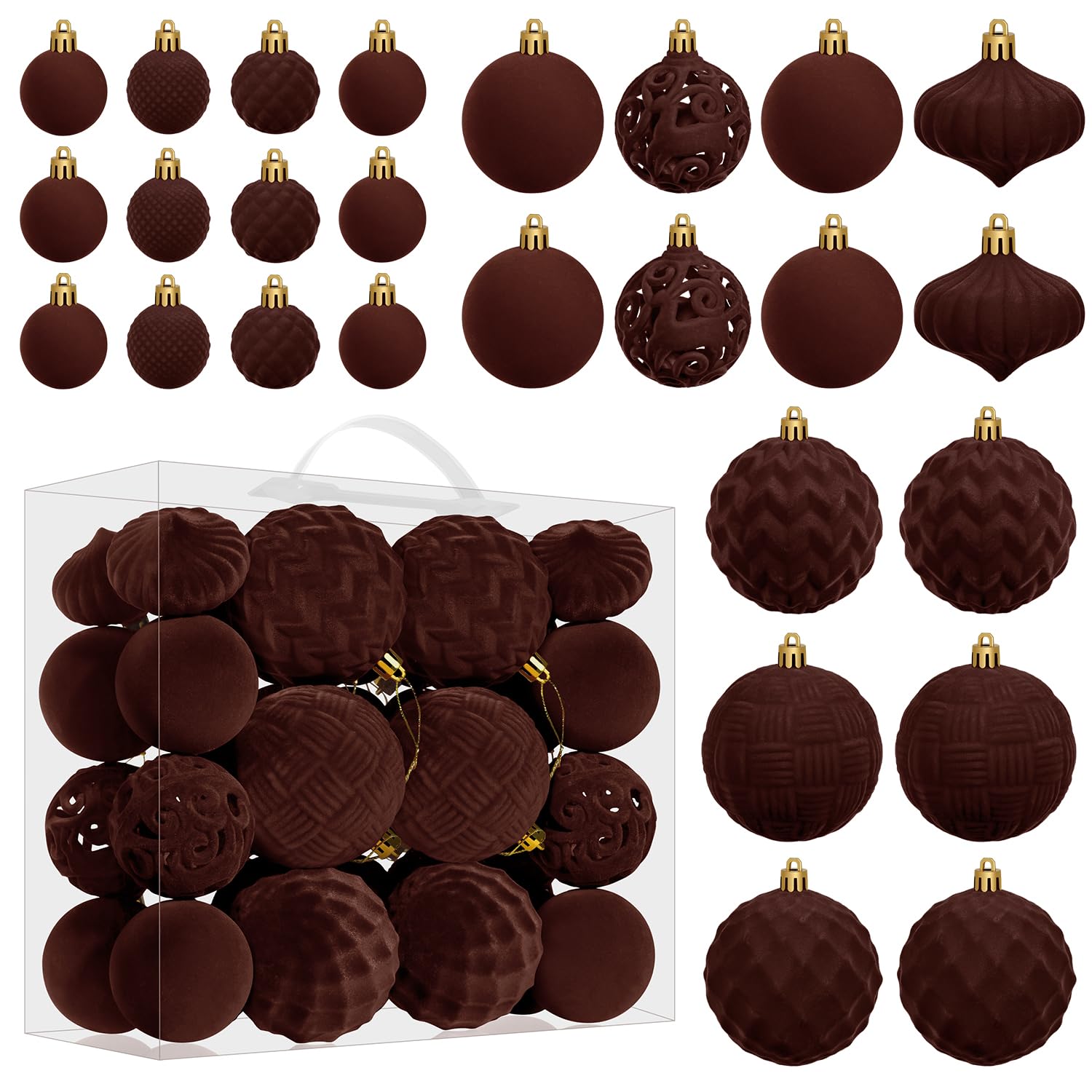 Boules de Noël en plastique velours Miaikoe marron : 46 pièces pour sapin d'hiver